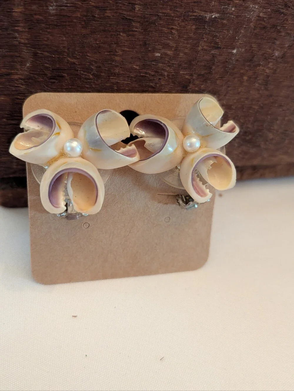 Shell Curl Pearl Accent Clip-On Earrings - Cream & Lavender